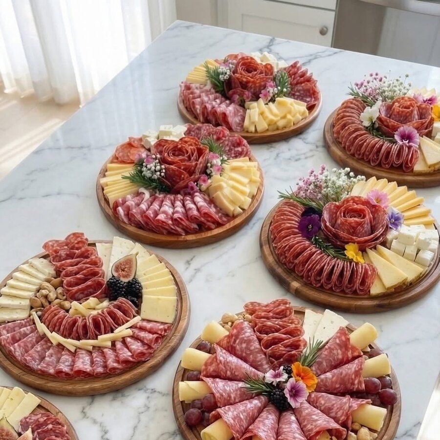 Event table with individual platters and flowers